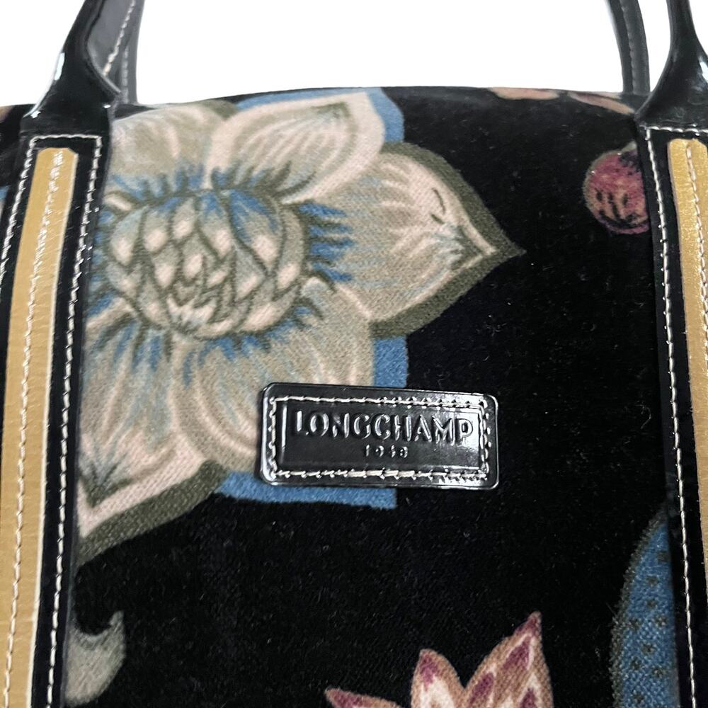 Longchamp Vintage Floral Velvet Canvas Hobo Bag Purse RARE - Picture 2 of 10